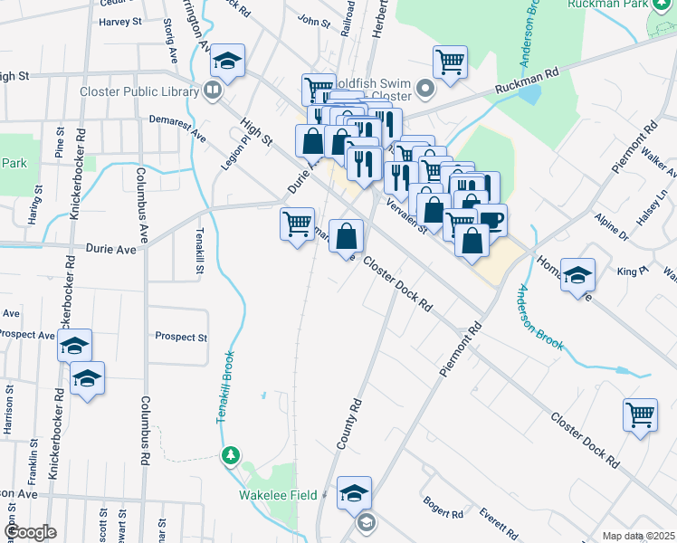 map of restaurants, bars, coffee shops, grocery stores, and more near 23 Bogert Street in Closter