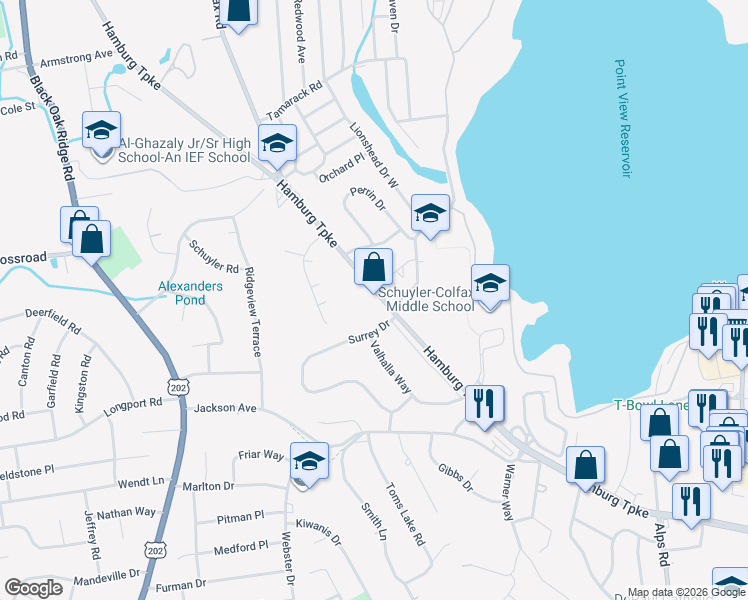 map of restaurants, bars, coffee shops, grocery stores, and more near 1621 Hamburg Turnpike in Wayne