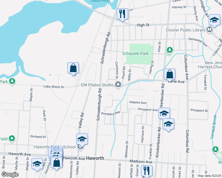 map of restaurants, bars, coffee shops, grocery stores, and more near 98 Durie Avenue in Closter