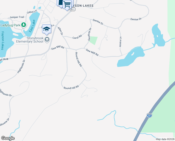 map of restaurants, bars, coffee shops, grocery stores, and more near 44 Round Hill Road in Kinnelon