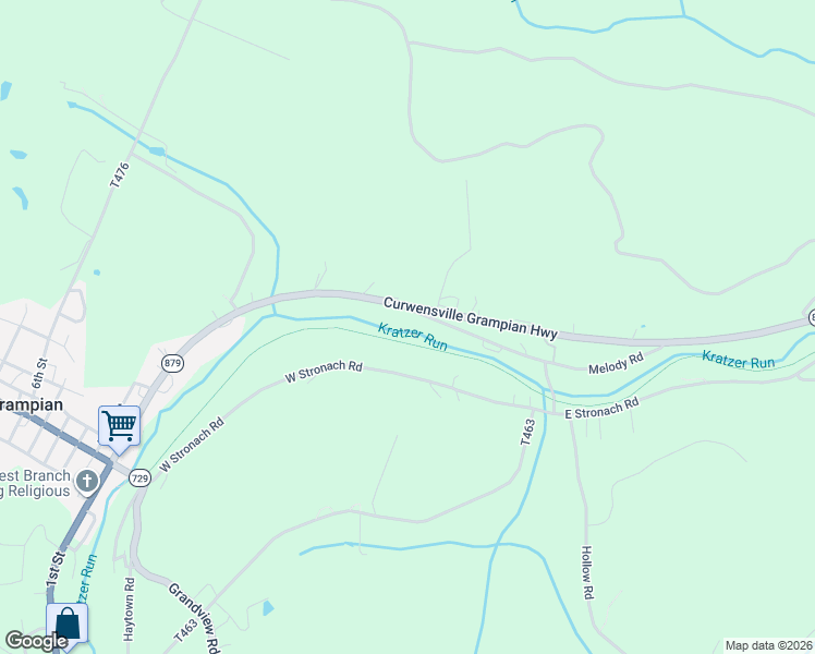 map of restaurants, bars, coffee shops, grocery stores, and more near Clearfield to Grampian Trail in Grampian
