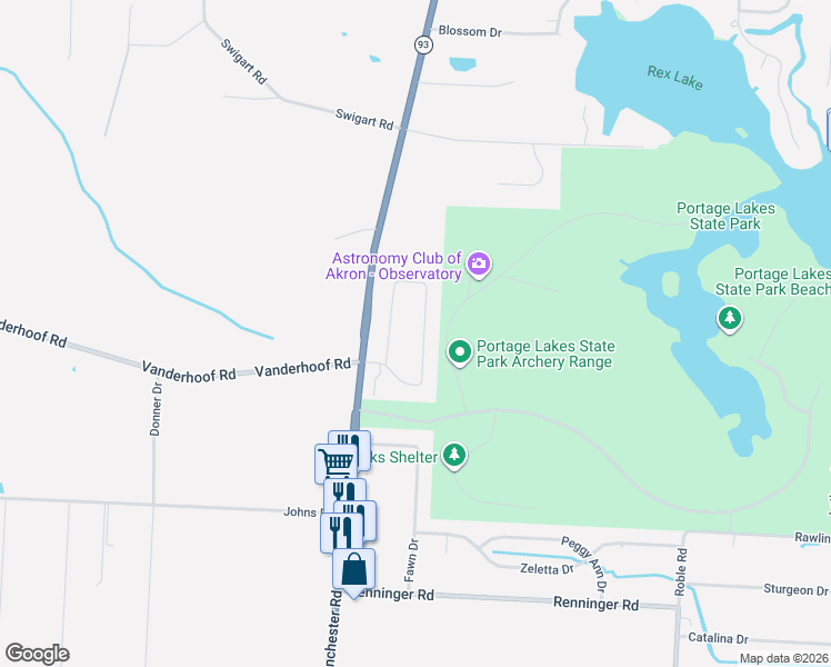 map of restaurants, bars, coffee shops, grocery stores, and more near 4999 Patricia Drive in Akron