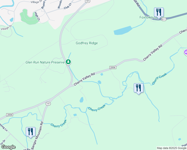 map of restaurants, bars, coffee shops, grocery stores, and more near 7150 Cherry Valley Road in Stroudsburg