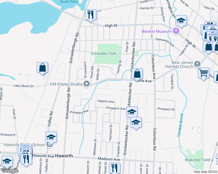 map of restaurants, bars, coffee shops, grocery stores, and more near 70 Oak Street in Closter