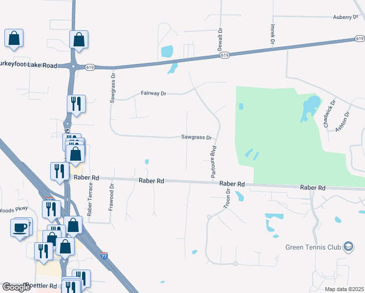map of restaurants, bars, coffee shops, grocery stores, and more near 3529 Saddleboro Drive in Uniontown