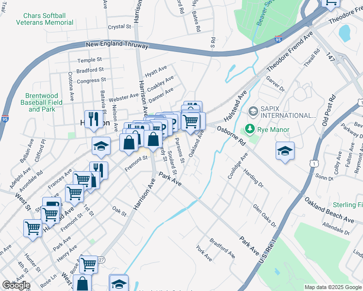 map of restaurants, bars, coffee shops, grocery stores, and more near 31 Parsons Street in Harrison