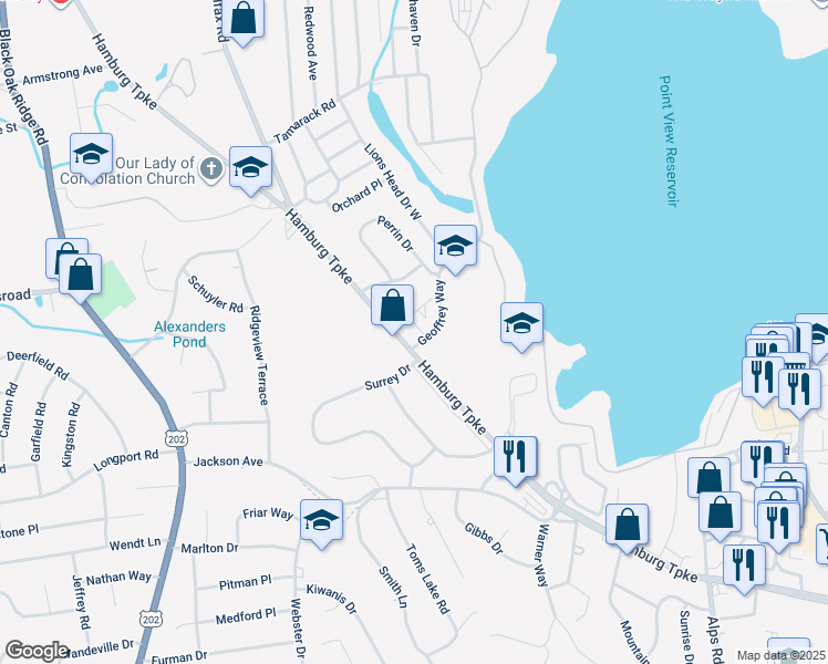 map of restaurants, bars, coffee shops, grocery stores, and more near 1621 Hamburg Turnpike in Wayne