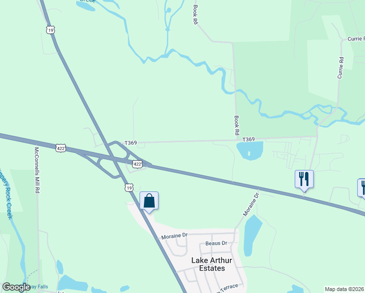 map of restaurants, bars, coffee shops, grocery stores, and more near 126 Fisher Road in Portersville