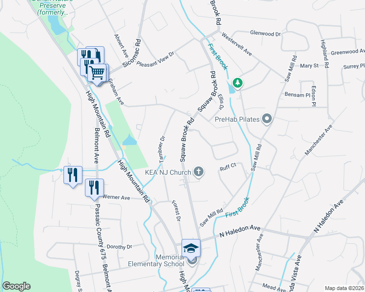 map of restaurants, bars, coffee shops, grocery stores, and more near 3 Hunter Road in North Haledon