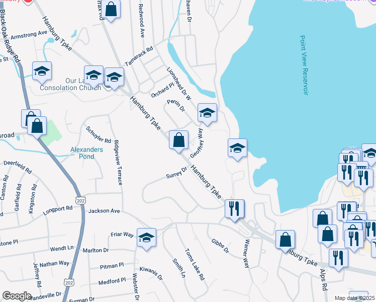 map of restaurants, bars, coffee shops, grocery stores, and more near 1621 Hamburg Turnpike in Wayne