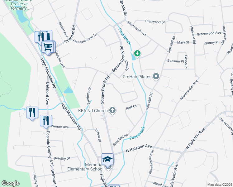 map of restaurants, bars, coffee shops, grocery stores, and more near 2 Hunter Road in North Haledon