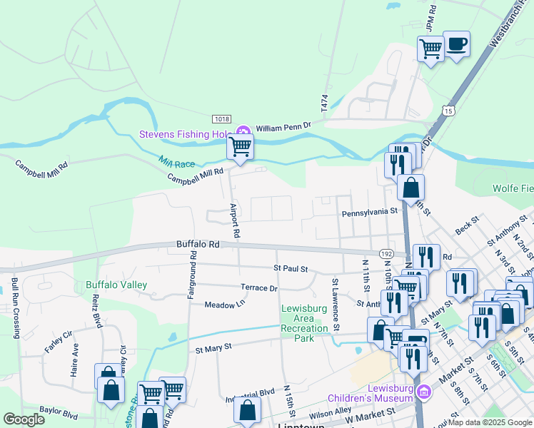 map of restaurants, bars, coffee shops, grocery stores, and more near 743 Edison Avenue in Lewisburg