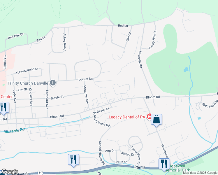 map of restaurants, bars, coffee shops, grocery stores, and more near 2-22 Cotswold Street in Danville