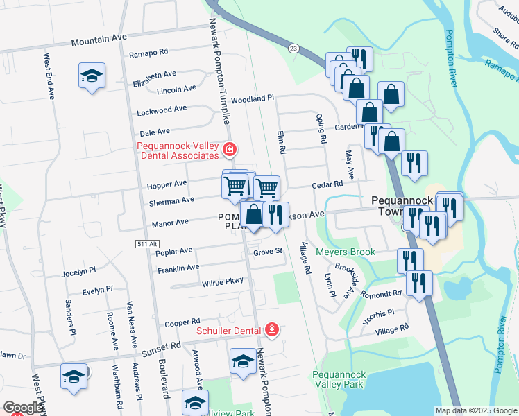 map of restaurants, bars, coffee shops, grocery stores, and more near 19 Evans Place in Pequannock Township