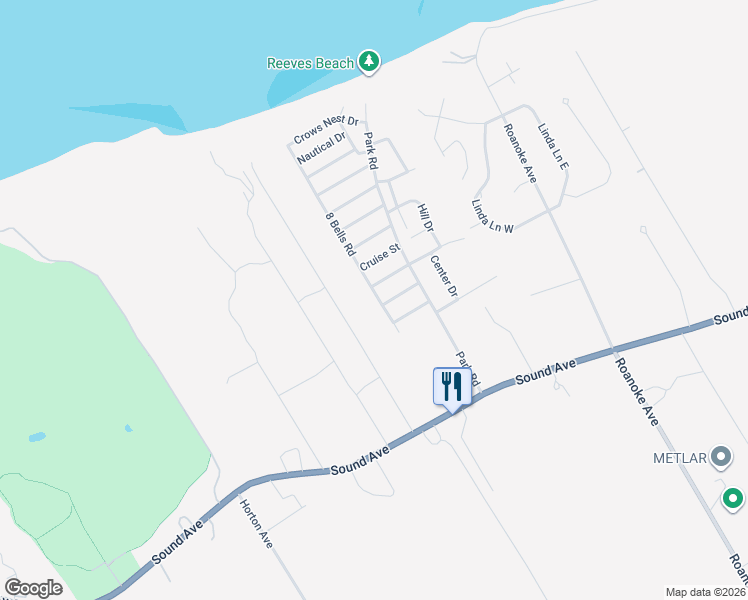 map of restaurants, bars, coffee shops, grocery stores, and more near 36 Marine Street in Riverhead