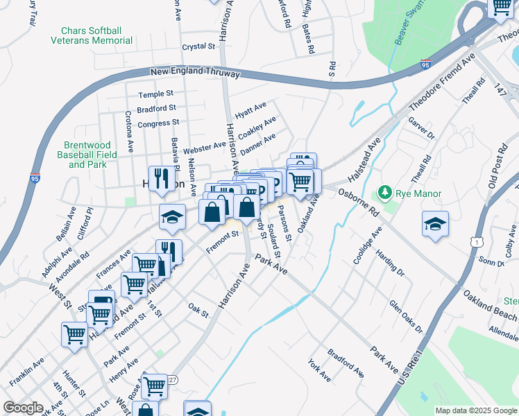 map of restaurants, bars, coffee shops, grocery stores, and more near 313 Halstead Avenue in Harrison