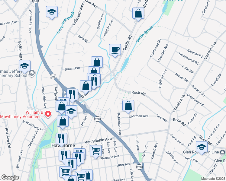 map of restaurants, bars, coffee shops, grocery stores, and more near 425 North 4th Avenue in Hawthorne