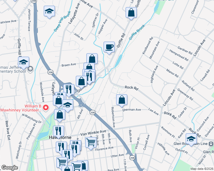 map of restaurants, bars, coffee shops, grocery stores, and more near 425 North 4th Avenue in Hawthorne