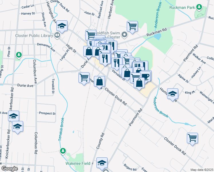 map of restaurants, bars, coffee shops, grocery stores, and more near 496 High Street in Closter
