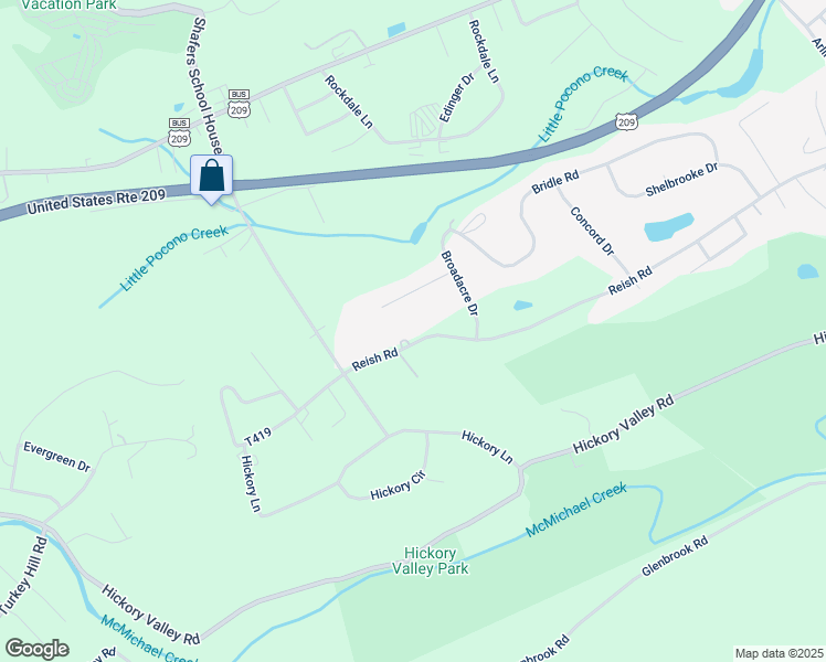 map of restaurants, bars, coffee shops, grocery stores, and more near Reish Road in Stroudsburg