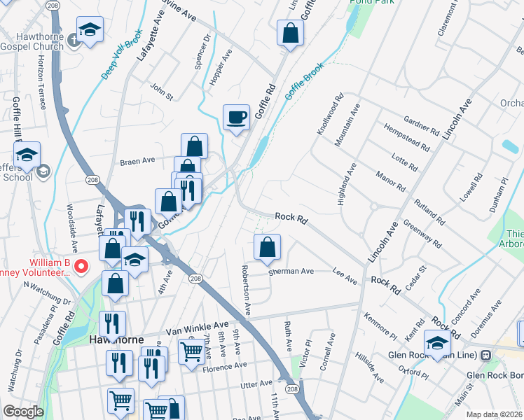 map of restaurants, bars, coffee shops, grocery stores, and more near 10 Barker Avenue in Hawthorne
