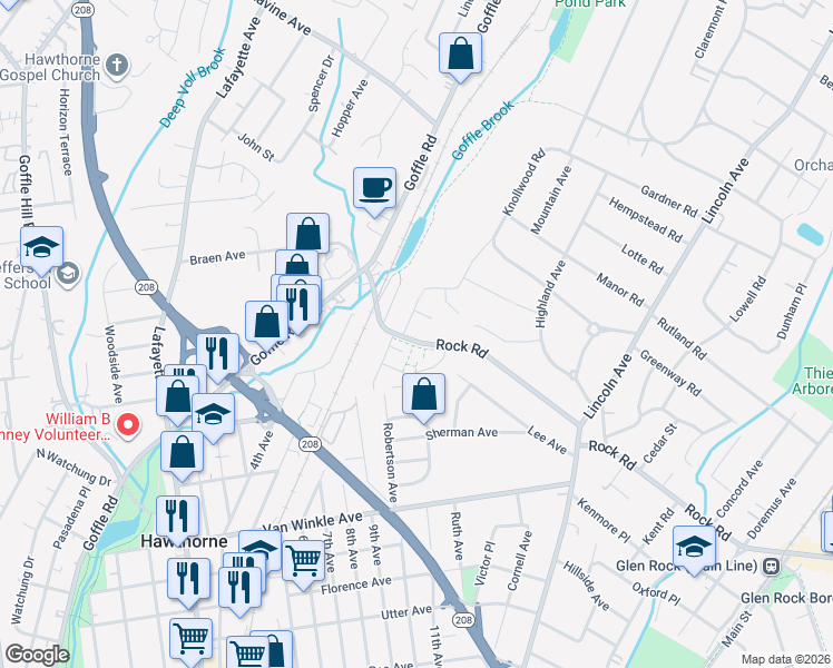 map of restaurants, bars, coffee shops, grocery stores, and more near 10 Barker Avenue in Hawthorne