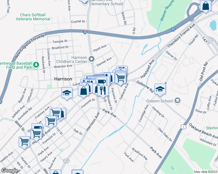 map of restaurants, bars, coffee shops, grocery stores, and more near in Harrison