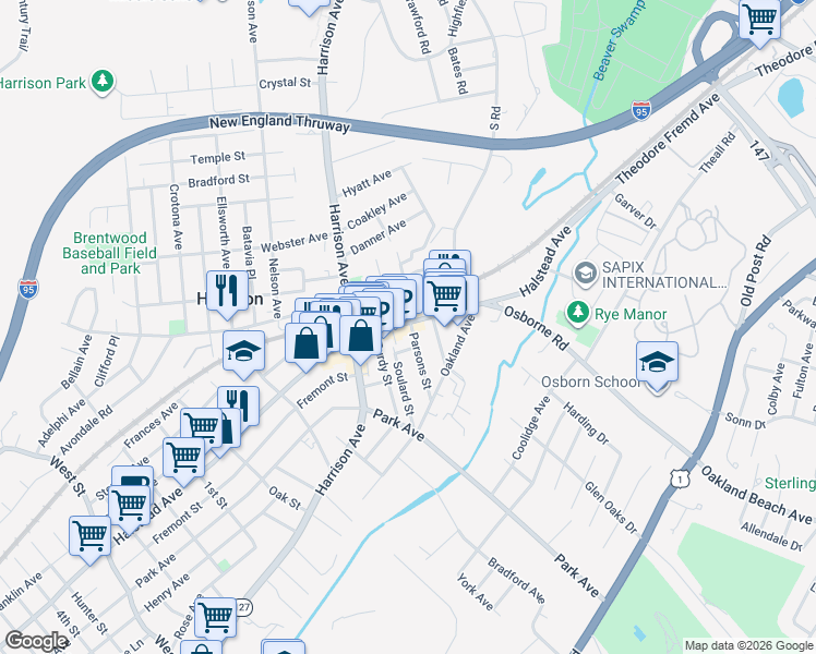 map of restaurants, bars, coffee shops, grocery stores, and more near 327 Halstead Avenue in Harrison