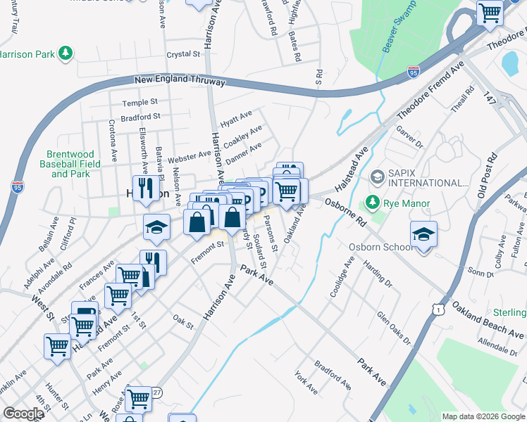 map of restaurants, bars, coffee shops, grocery stores, and more near 327 Halstead Avenue in Harrison