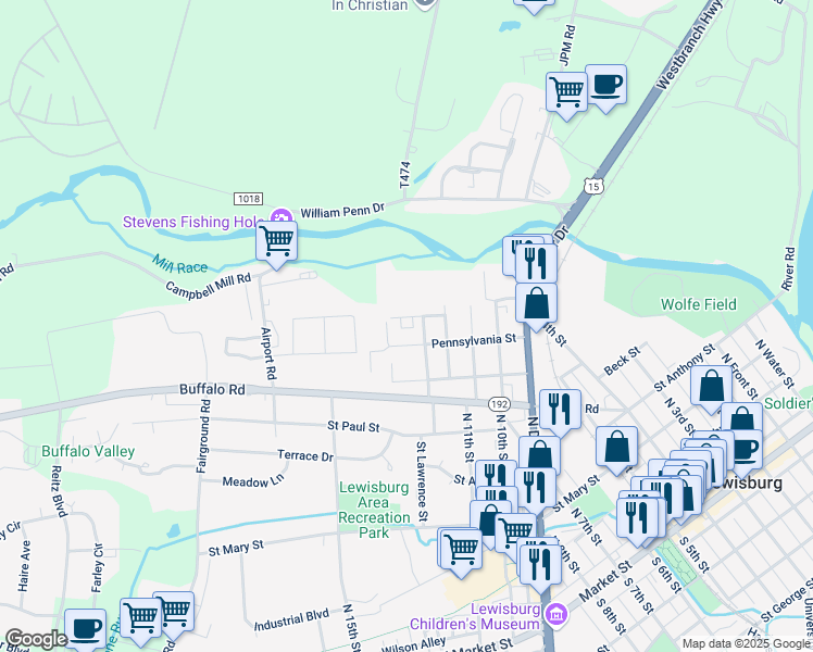 map of restaurants, bars, coffee shops, grocery stores, and more near 614 Maple St in Lewisburg