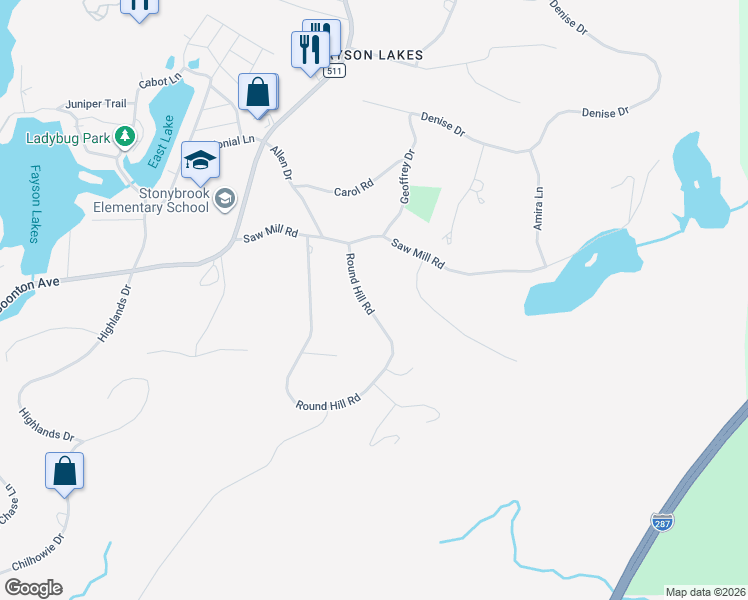 map of restaurants, bars, coffee shops, grocery stores, and more near 54 Round Hill Road in Kinnelon