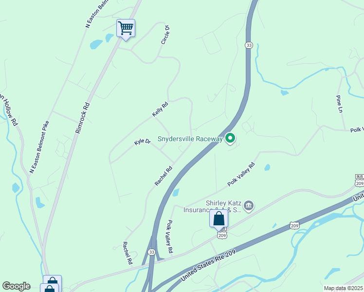 map of restaurants, bars, coffee shops, grocery stores, and more near 1574 Rachel Road in Stroudsburg