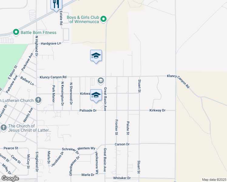 map of restaurants, bars, coffee shops, grocery stores, and more near 3312 Frontier Street in Winnemucca