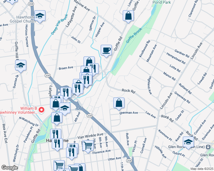map of restaurants, bars, coffee shops, grocery stores, and more near 425 North 4th Avenue in Hawthorne