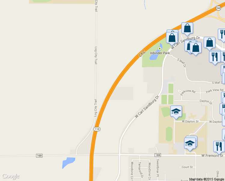 map of restaurants, bars, coffee shops, grocery stores, and more near Chicago–Kansas City Expressway in Galesburg