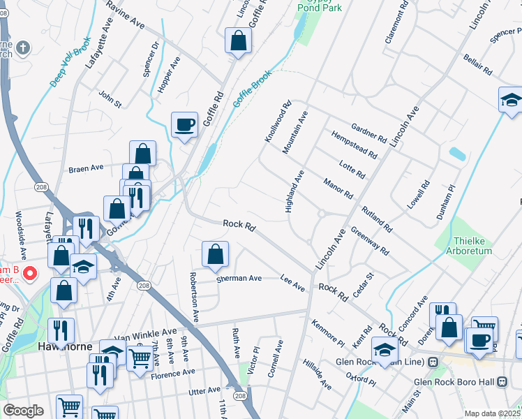 map of restaurants, bars, coffee shops, grocery stores, and more near 309 Westgate Road in Ridgewood