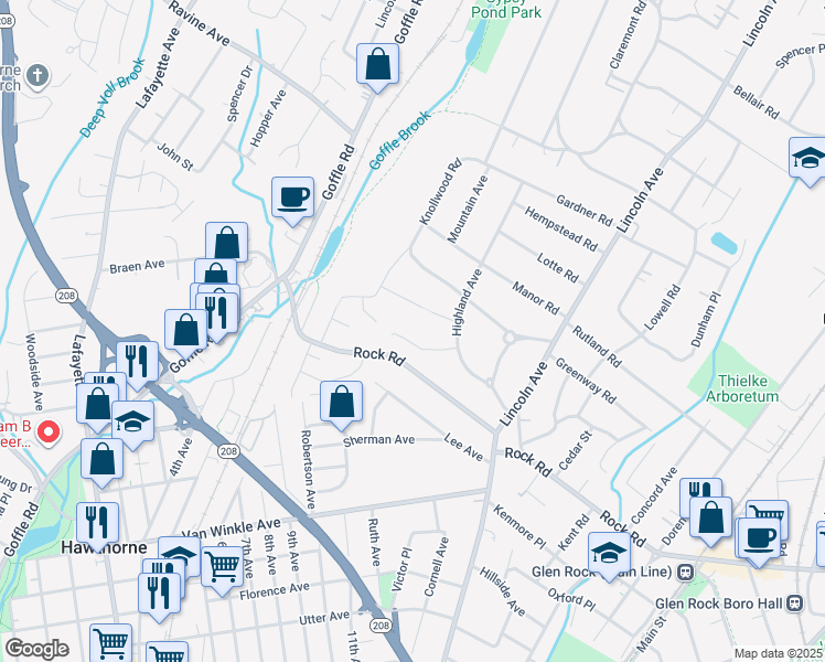map of restaurants, bars, coffee shops, grocery stores, and more near 309 Westgate Road in Ridgewood