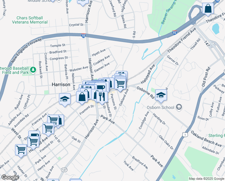 map of restaurants, bars, coffee shops, grocery stores, and more near 332 Halstead Avenue in Harrison