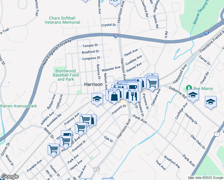 map of restaurants, bars, coffee shops, grocery stores, and more near 33 Calvert Street in Harrison