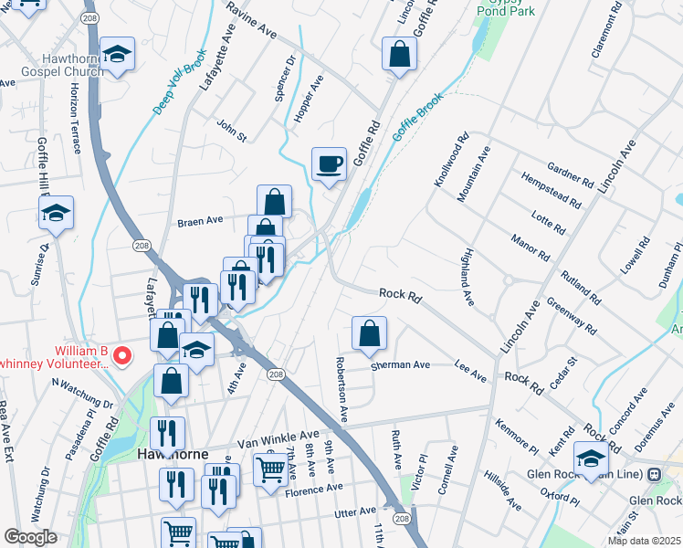 map of restaurants, bars, coffee shops, grocery stores, and more near 10 Barker Avenue in Hawthorne