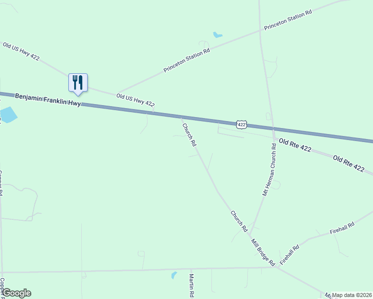 map of restaurants, bars, coffee shops, grocery stores, and more near 3469 Church Road in New Castle