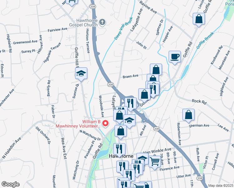 map of restaurants, bars, coffee shops, grocery stores, and more near 919 Lafayette Avenue in Hawthorne