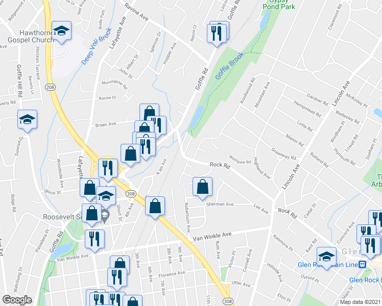 map of restaurants, bars, coffee shops, grocery stores, and more near 10 Barker Avenue in Hawthorne
