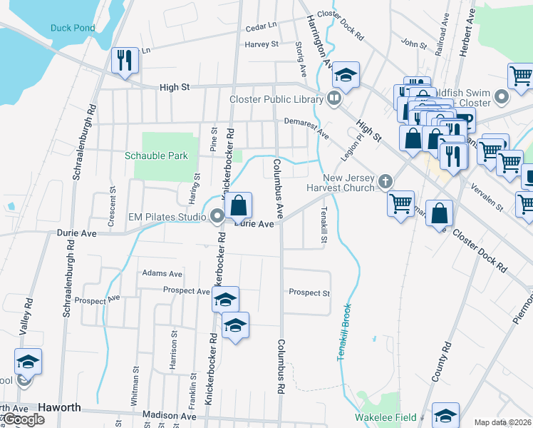 map of restaurants, bars, coffee shops, grocery stores, and more near 329 Durie Avenue in Closter