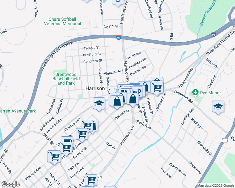 map of restaurants, bars, coffee shops, grocery stores, and more near 33 Calvert Street in Harrison