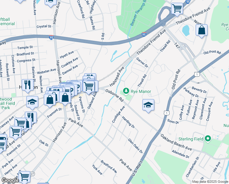 map of restaurants, bars, coffee shops, grocery stores, and more near 170 Osborn Road in Harrison