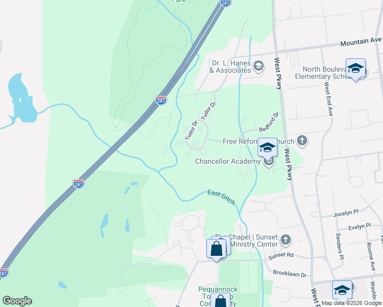 map of restaurants, bars, coffee shops, grocery stores, and more near 3205 Tudor Drive in Pequannock Township