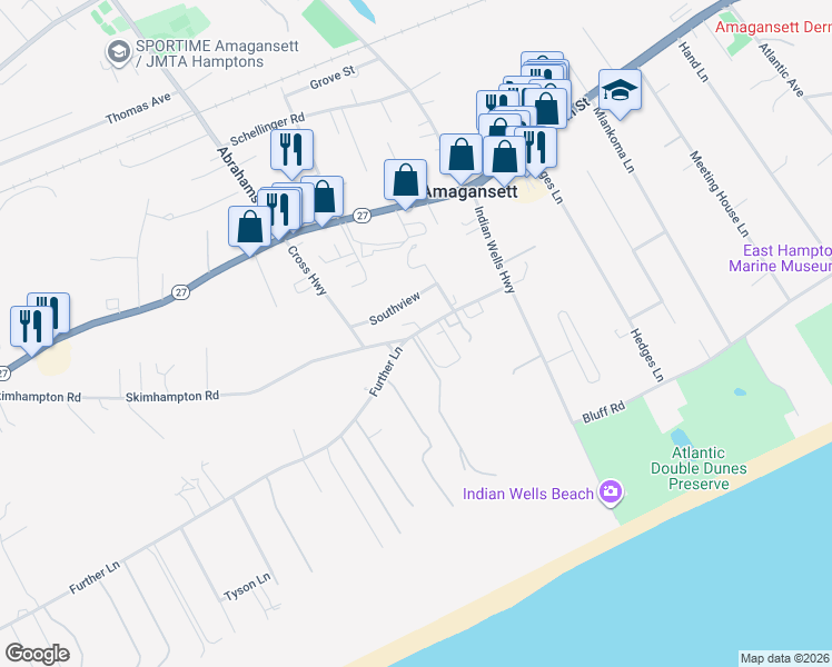 map of restaurants, bars, coffee shops, grocery stores, and more near 449 Further Lane in East Hampton