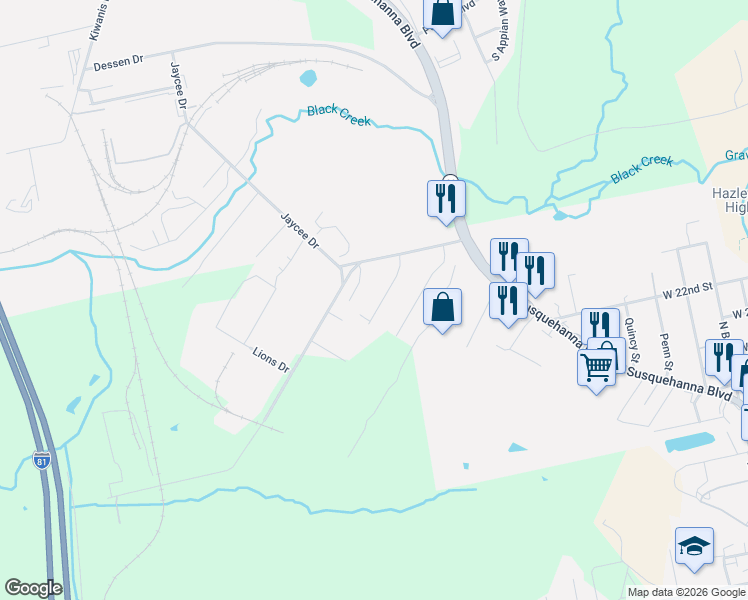 map of restaurants, bars, coffee shops, grocery stores, and more near 116 Bent Pine Trail in Luzerne