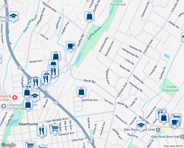 map of restaurants, bars, coffee shops, grocery stores, and more near 386 Highview Terrace in Ridgewood